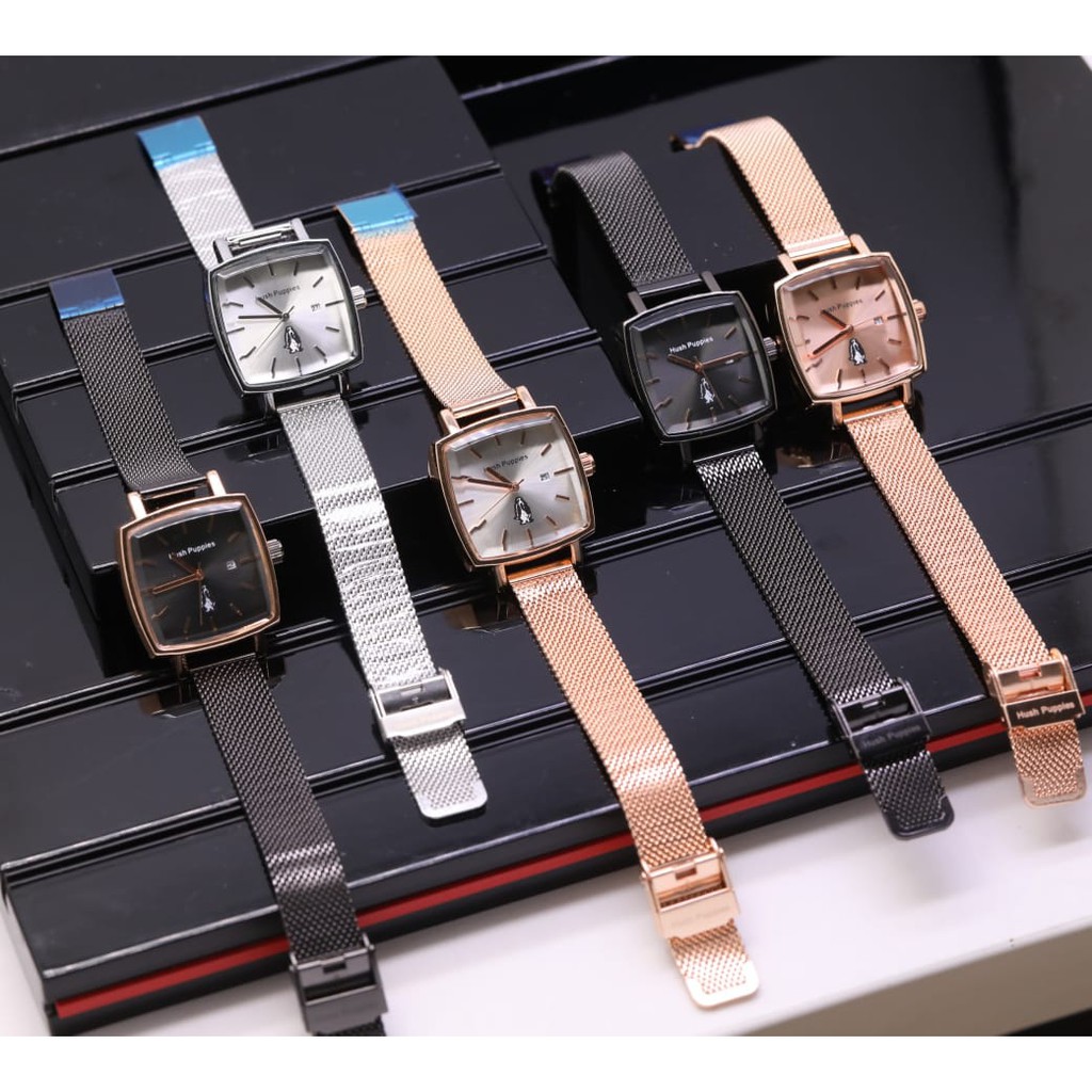 Grosiran Jam Tangan Wanita Hush Puppies 3900TL Analog Tali Rantai Pasir Tanggal Aktif Free Baterai (COD)