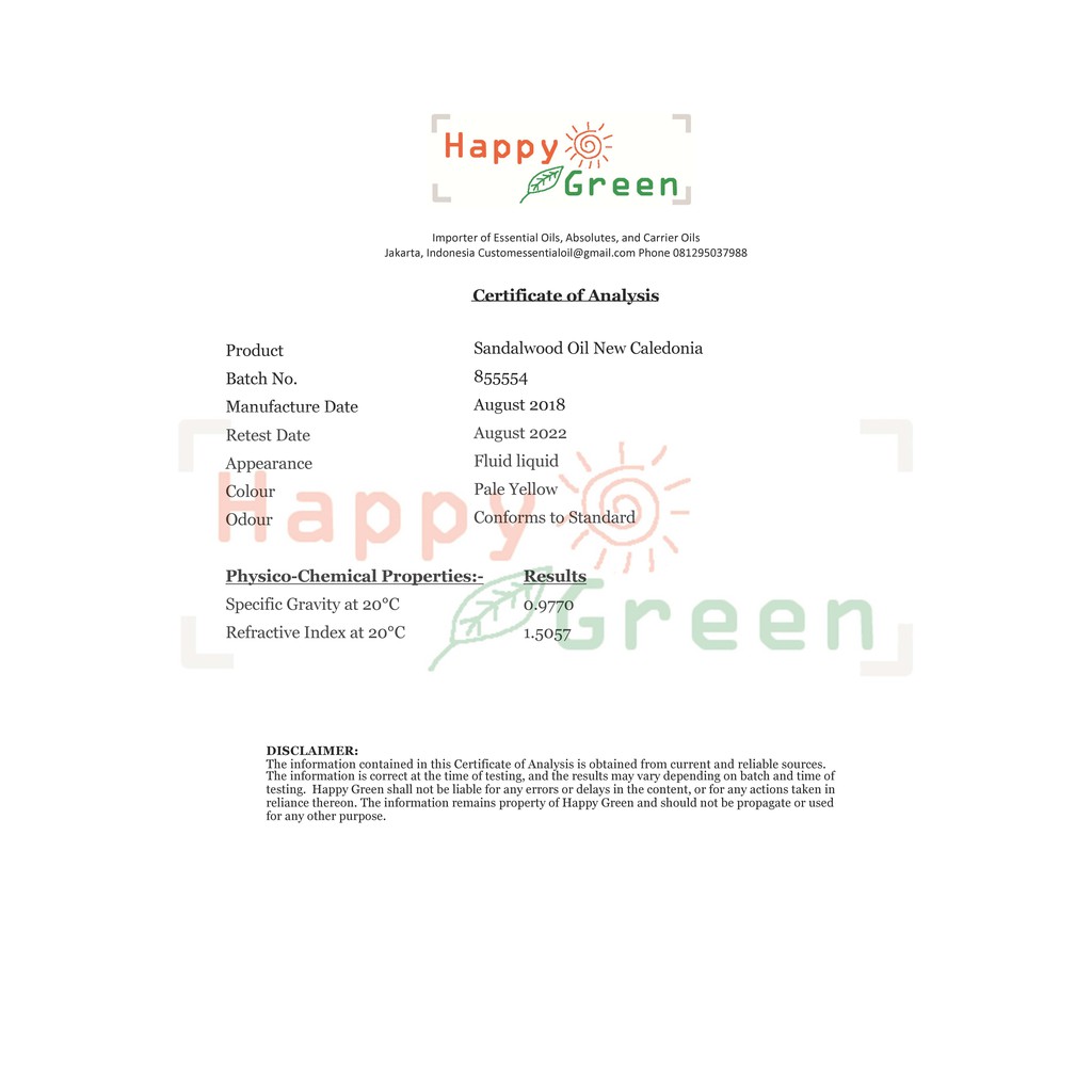 Happy Green Sandalwood New Caledonia Essential Oil - Minyak Cendana