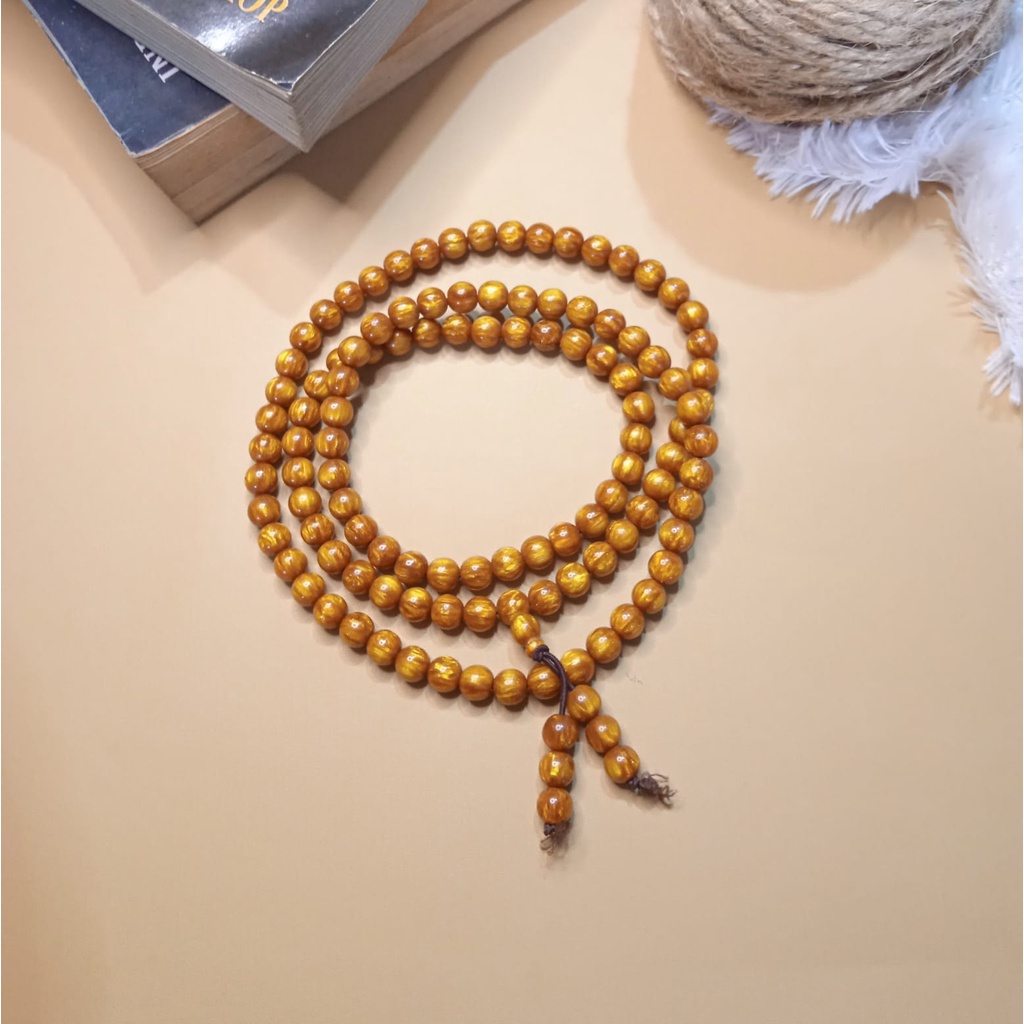 Kalung Tasbih Japamala 108 Batu Kayu Getah Pinus