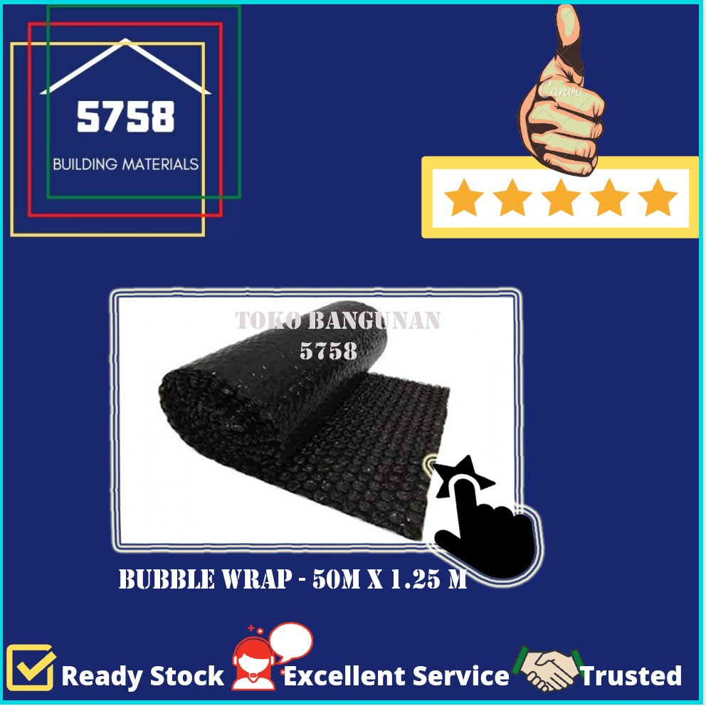 

Bubble Wrap Plastik Gelembung Pembungkus Gulungan Roll Hitam Putih 50M x 1,25M