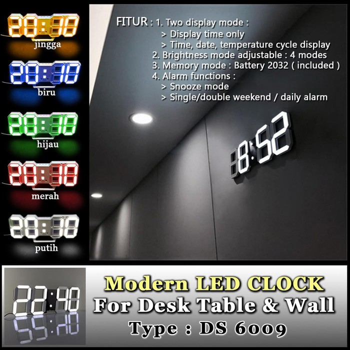 Jam Meja LED Digital / Modern LED Clock Style Tipe DS 6009 Minimalist