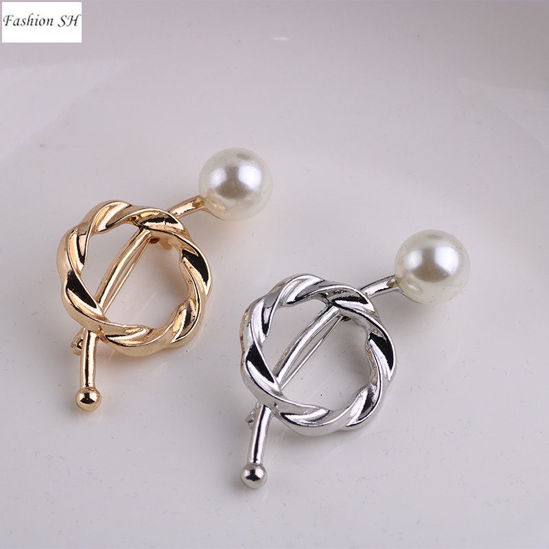 Fashion Scarf Clasp Ring Pearl Tee Shirt Clips Buckle for Neckerchief Clothing M40138