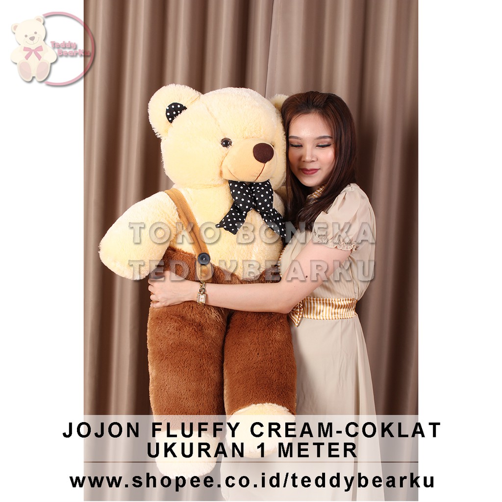 TEDDY BEAR JUMBO 1 METER FLUFFY JOJON PREMIUM CREAM - COKLAT