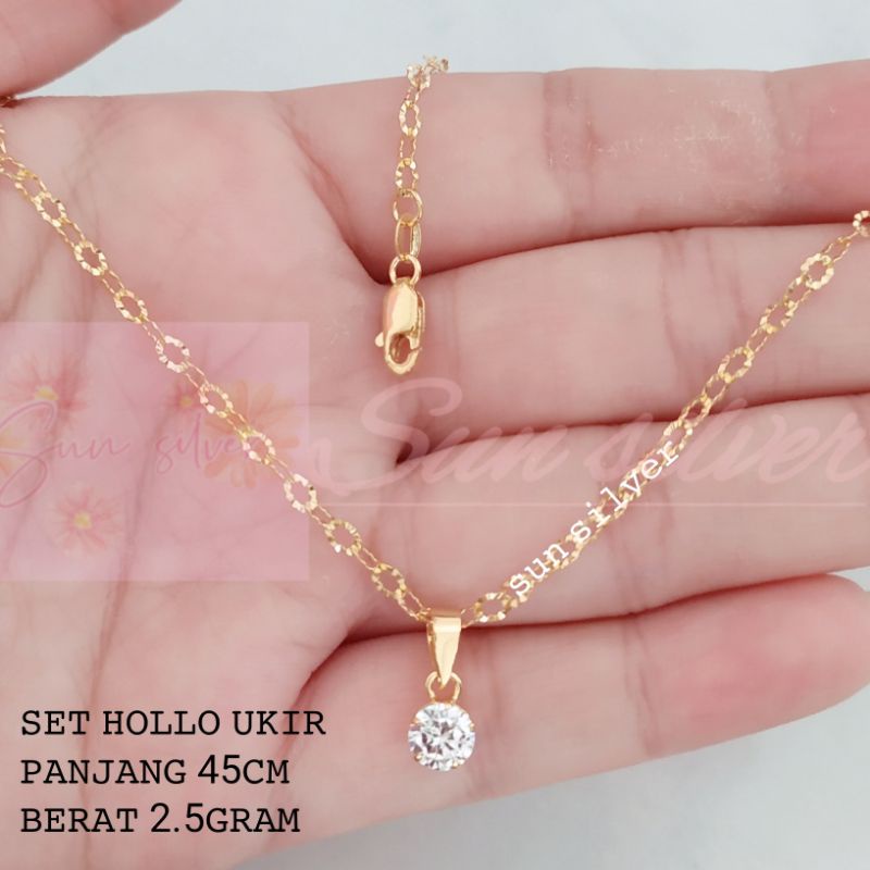 KALUNG WANITA LIONTIN MATA SATU 0.5GRAM PERAK ASLI 925 LAPIS KUNING