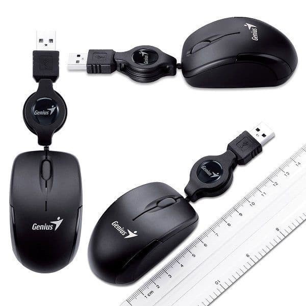 Optical Mouse GENIUS Micro Traveler Retractable Cable USB With 1000DPI