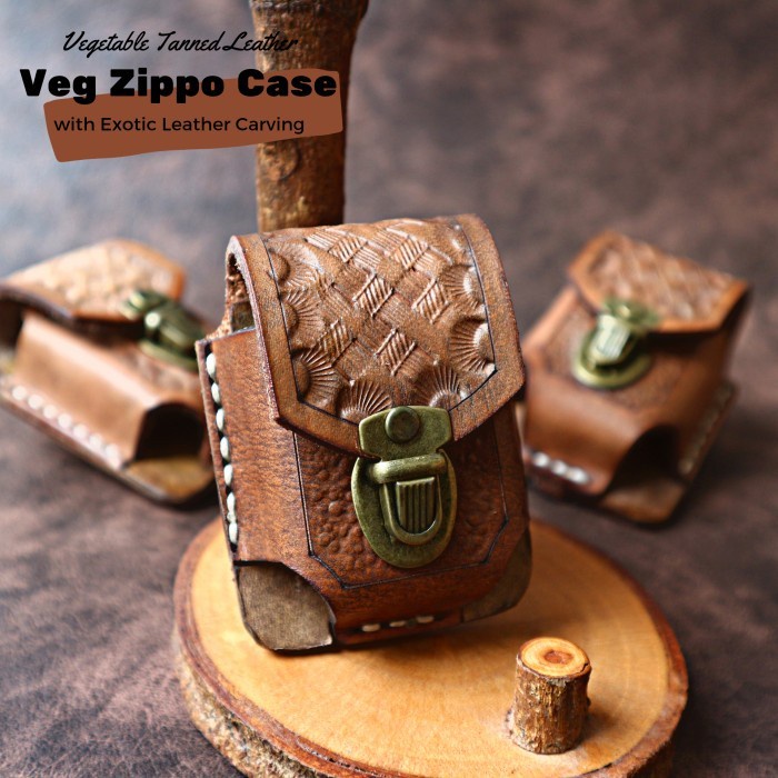 Case Korek Zippo Carving Pahat Kulit Vegtan Asli