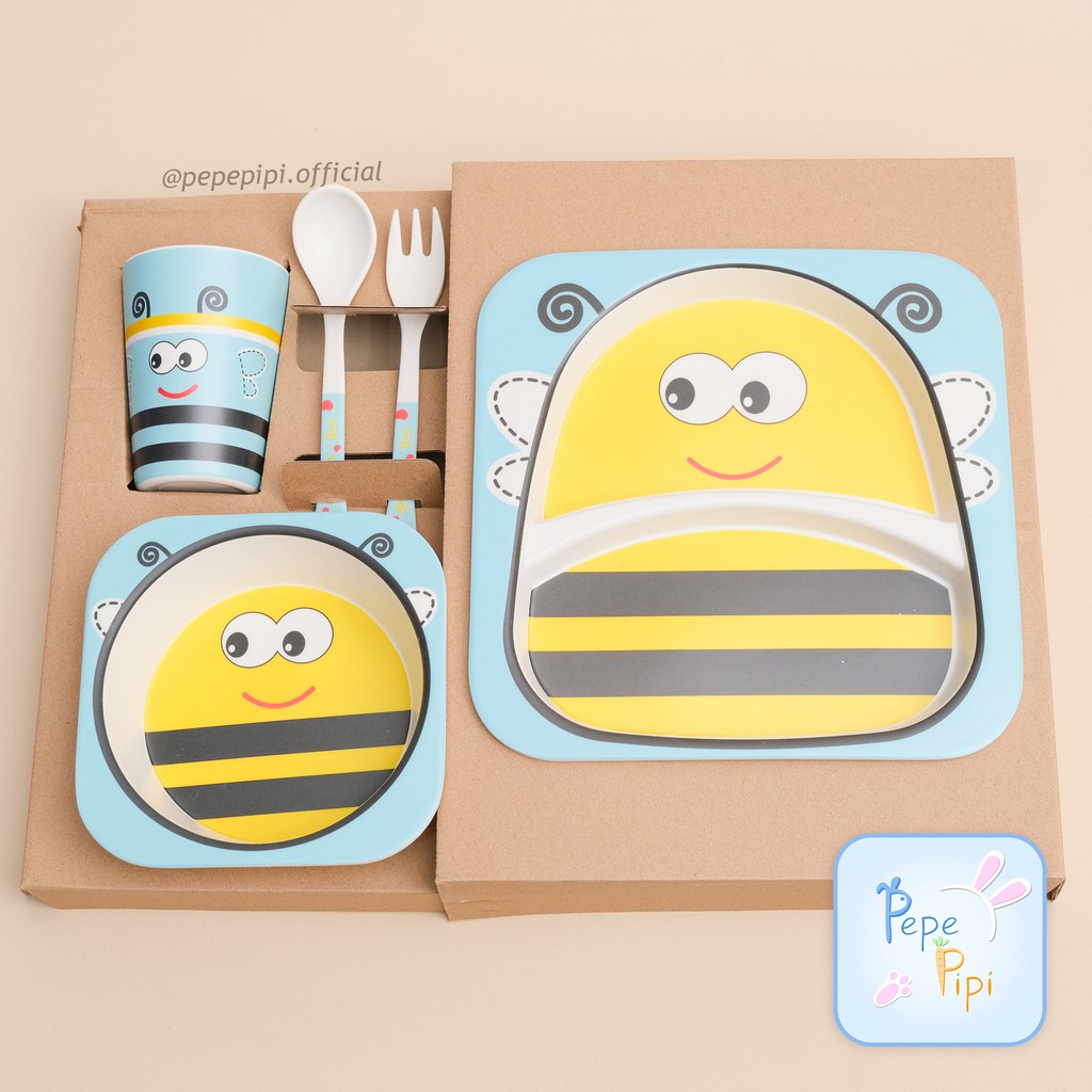 Set Alat Makan Anak Kotak Binatang Peralatan Feeding Set Animal Gelas Piring Mangkok Sendok Garpu