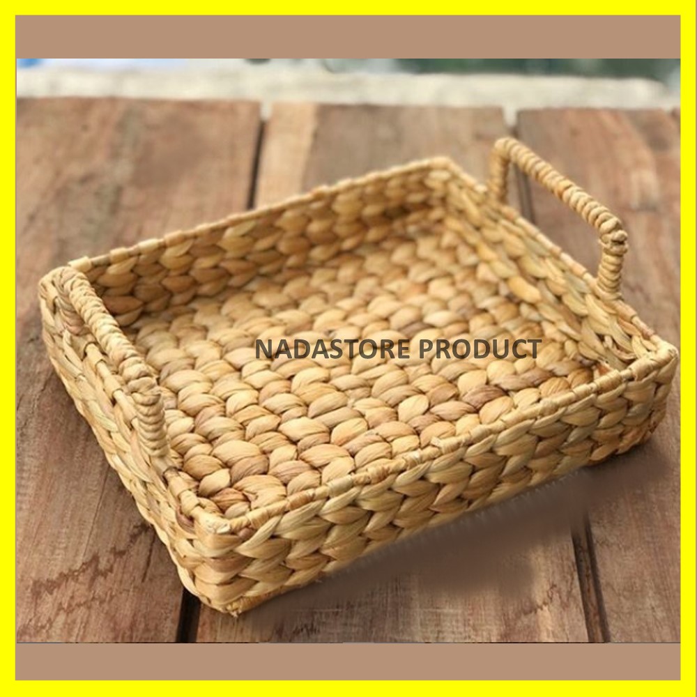 Nampan kotak size M 30 x 25 x  10 cm / Nampan Enceng / Tray kotak / Tempat penyajian enceng gondok