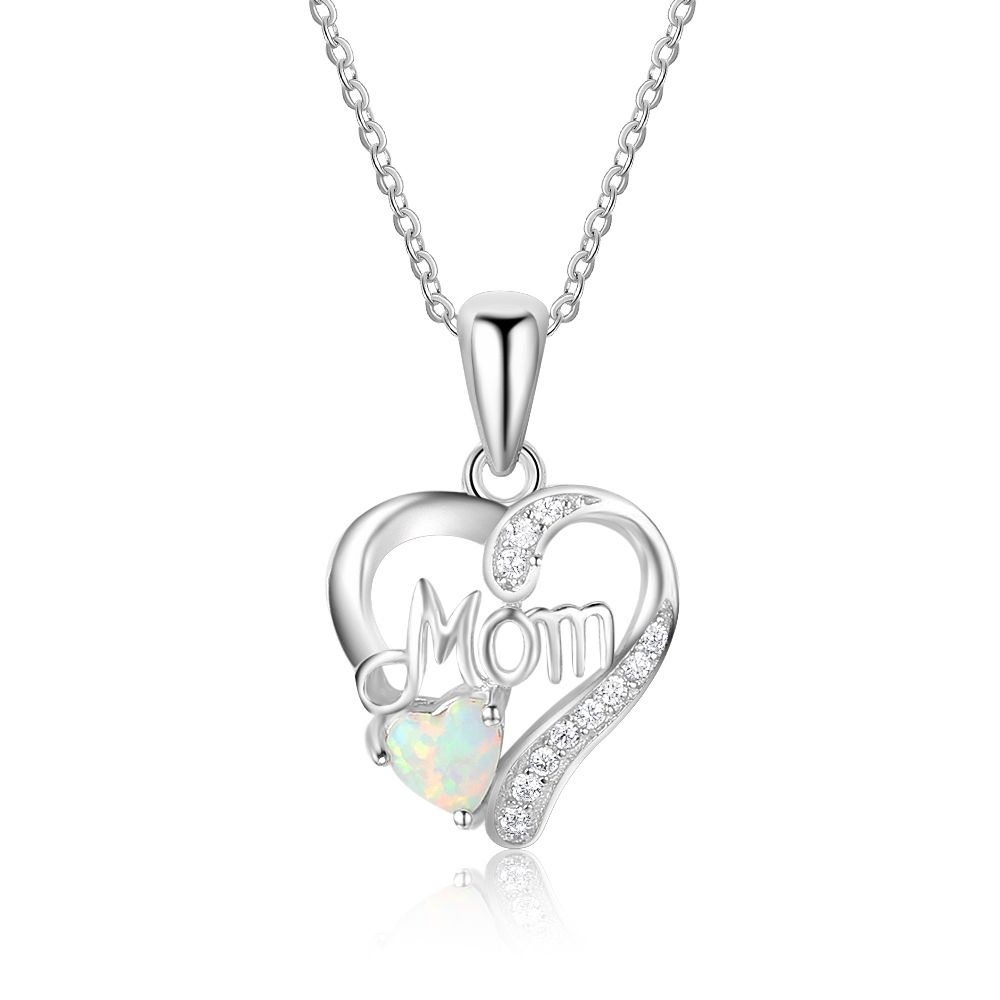 Non-mainstream 925 Sterling Silver Heart Opal Cubic Diamonds Pendants &amp; Necklace For Mom Fashion Silver Jewelry Gift