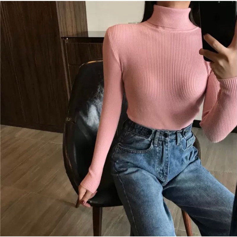 Katya Turtleneck Knit Sweater / Baju Rajut Wanita Import