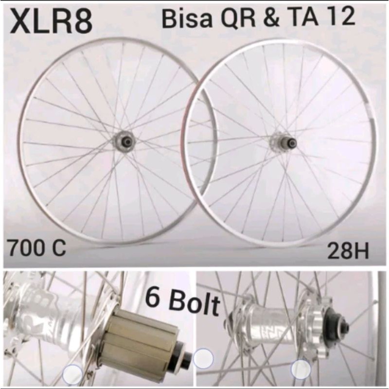 Wheelset XLR8 Silver 700c Roadbike Discbrake Bisa TA &amp; QR Wheel set Sepeda Road Bike Disc Brake Balap