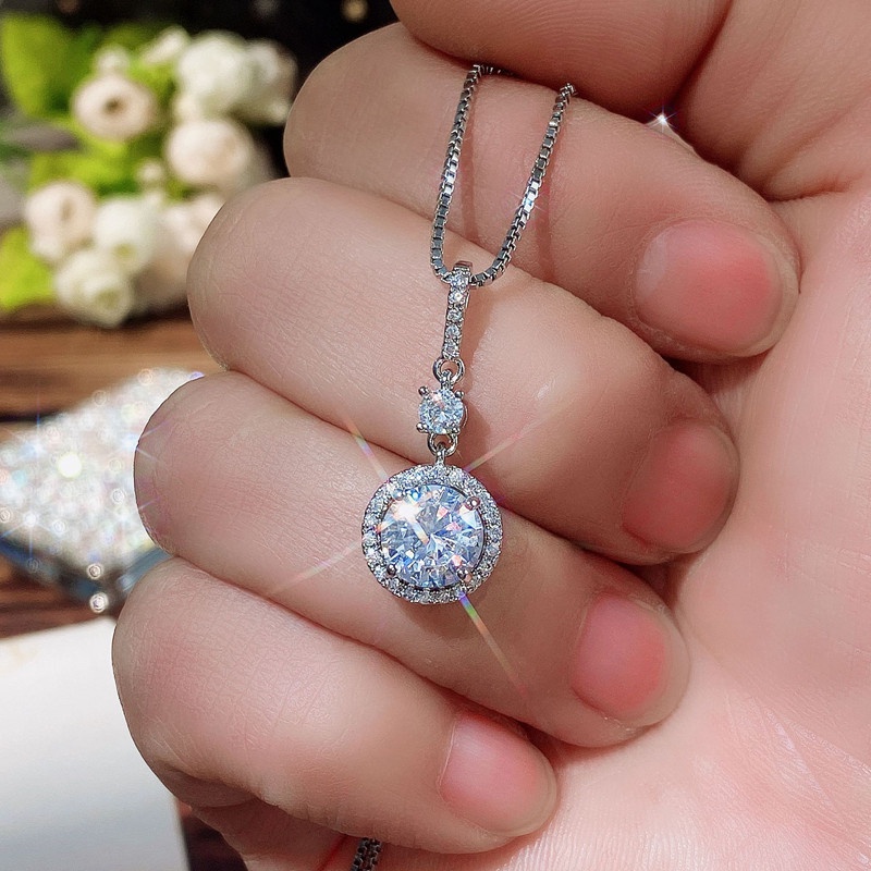 Kalung Liontin Cubic Zirconia Bentuk Bulat Ukuran 8MM Untuk Wanita