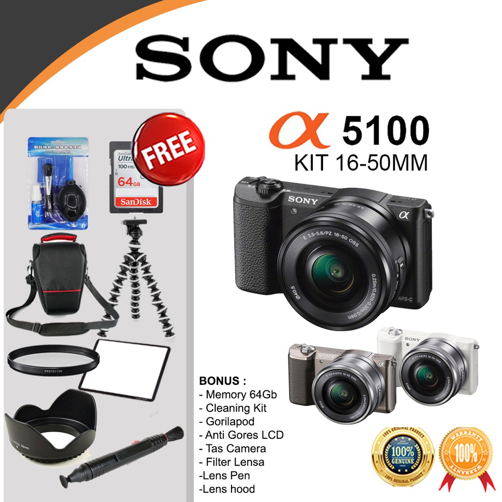 SONY ALPHA A5100 KIT 16-50MM - ORIGINAL | Shopee Indonesia