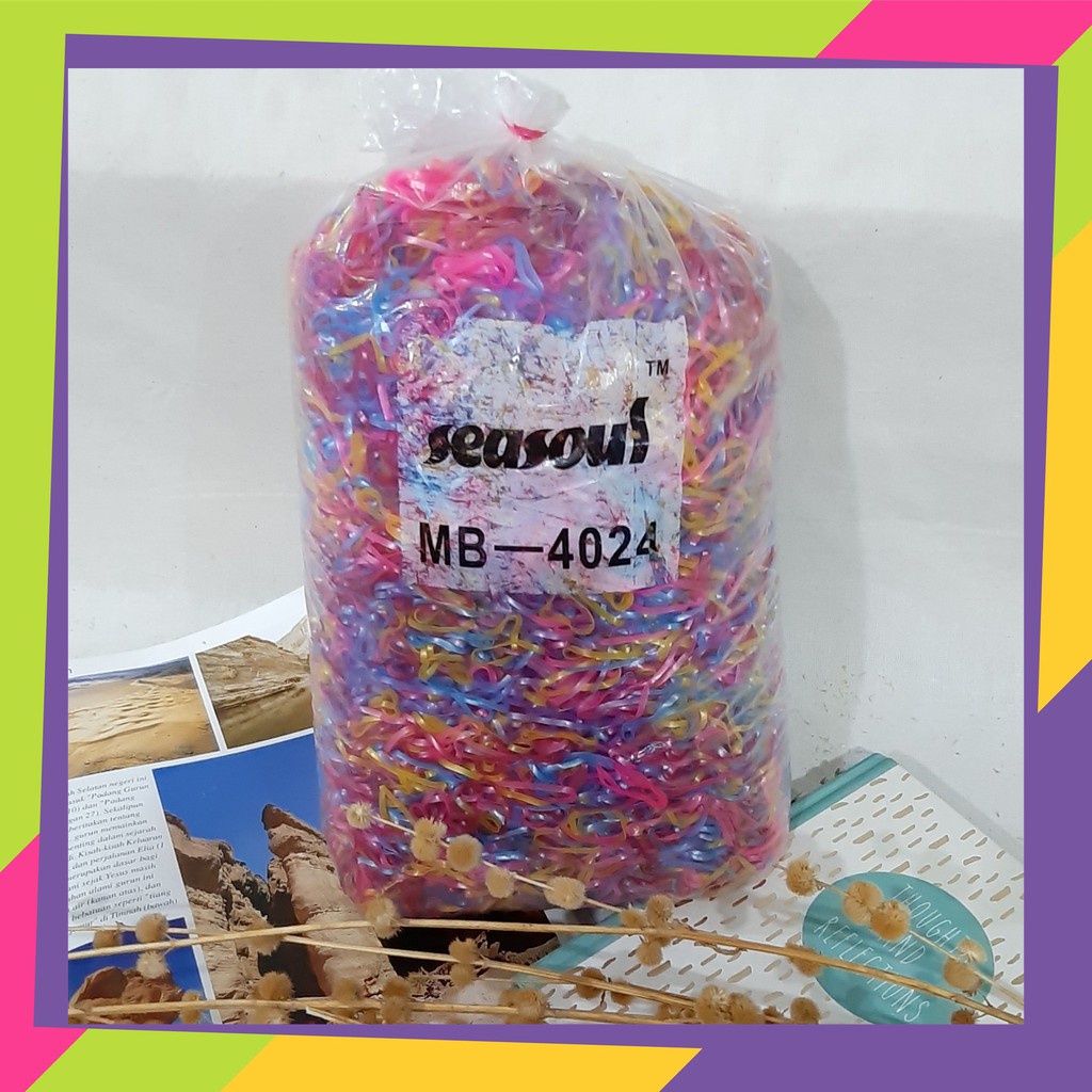 566 [Grosir] isi @1kg karet Jepang ikat rambut ukuran M  warna warni bening