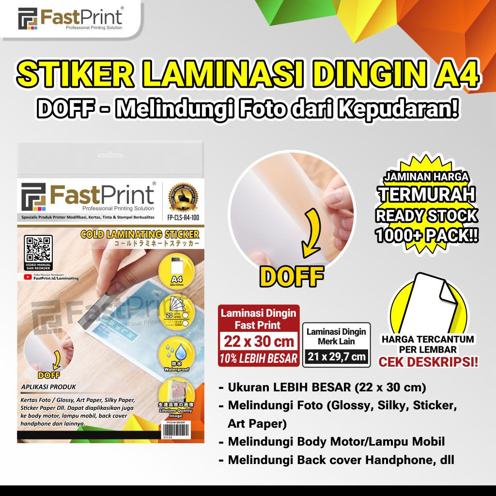 

Fast Print Stiker Plastik Laminasi Dingin A4 Doff