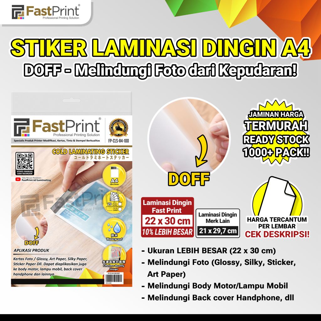 Fast Print Stiker Plastik Laminasi Dingin A4 Doff