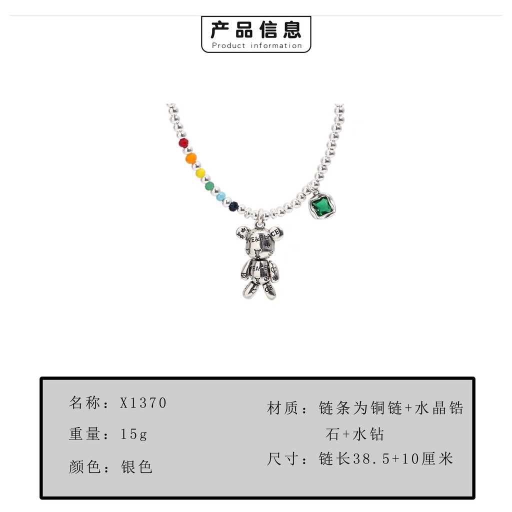 Korea fashion Keren Beruang Liontin Kalung Perempuan ins Warna-Warni Manik-Manik Kacang Angin Dingin sweater Rantai hip hop Ornamen neckla