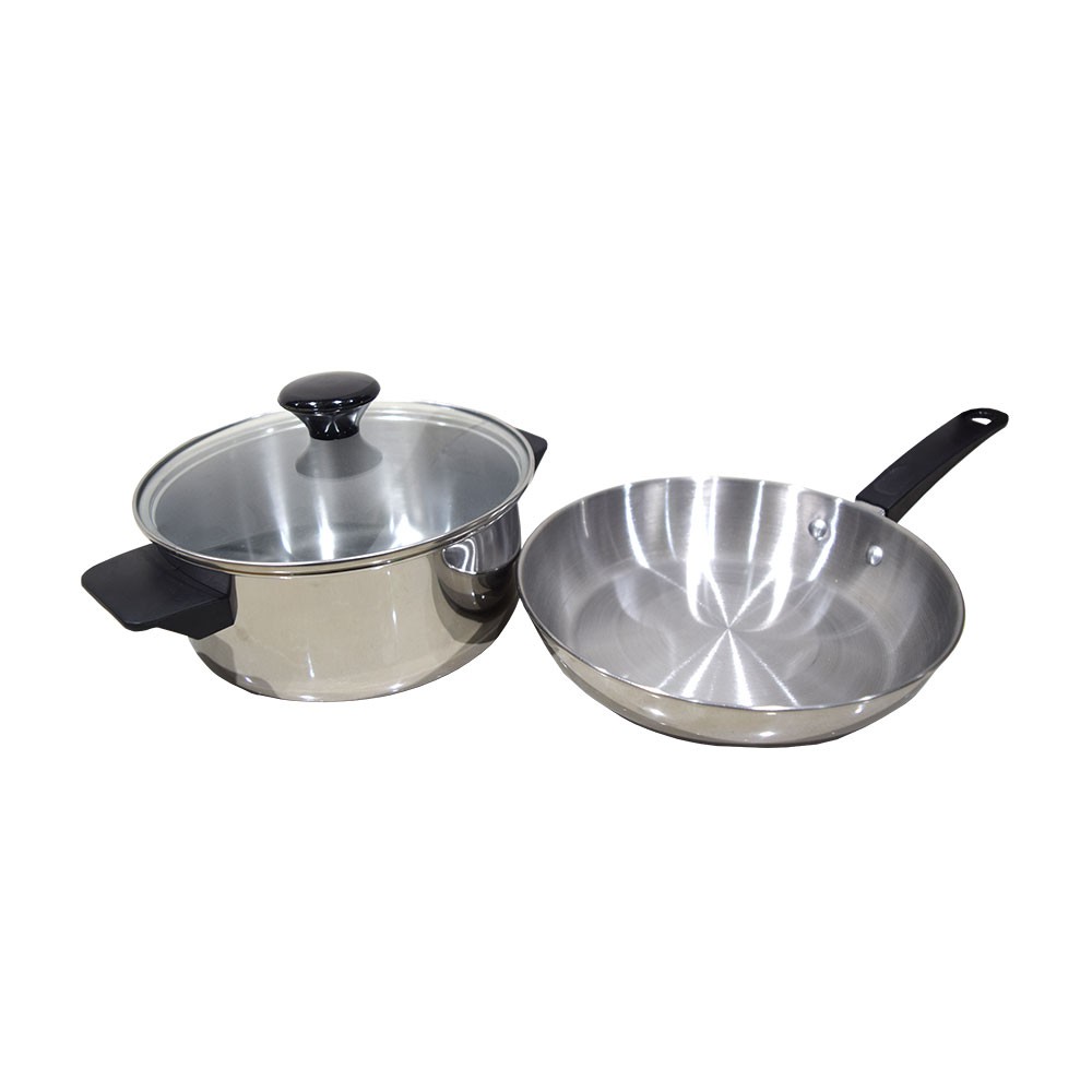 Home-Klik Maspion Panda Fit B Dutch Oven 18 cm dan Frypan 20 cm Stainless Wajan Set - Silver