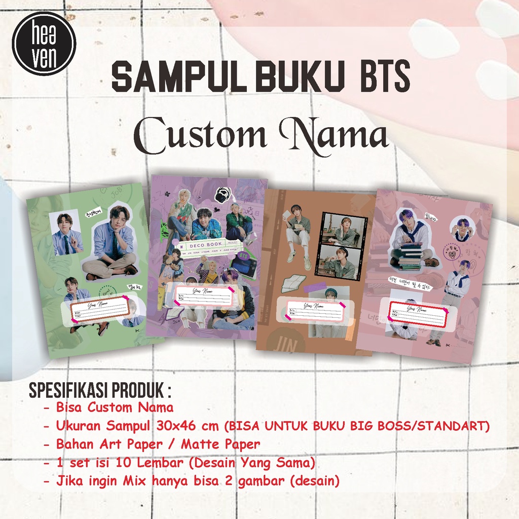Sampul Buku Tulis BTS - Sampul Buku Tulis BT21 - CUSTOM nama