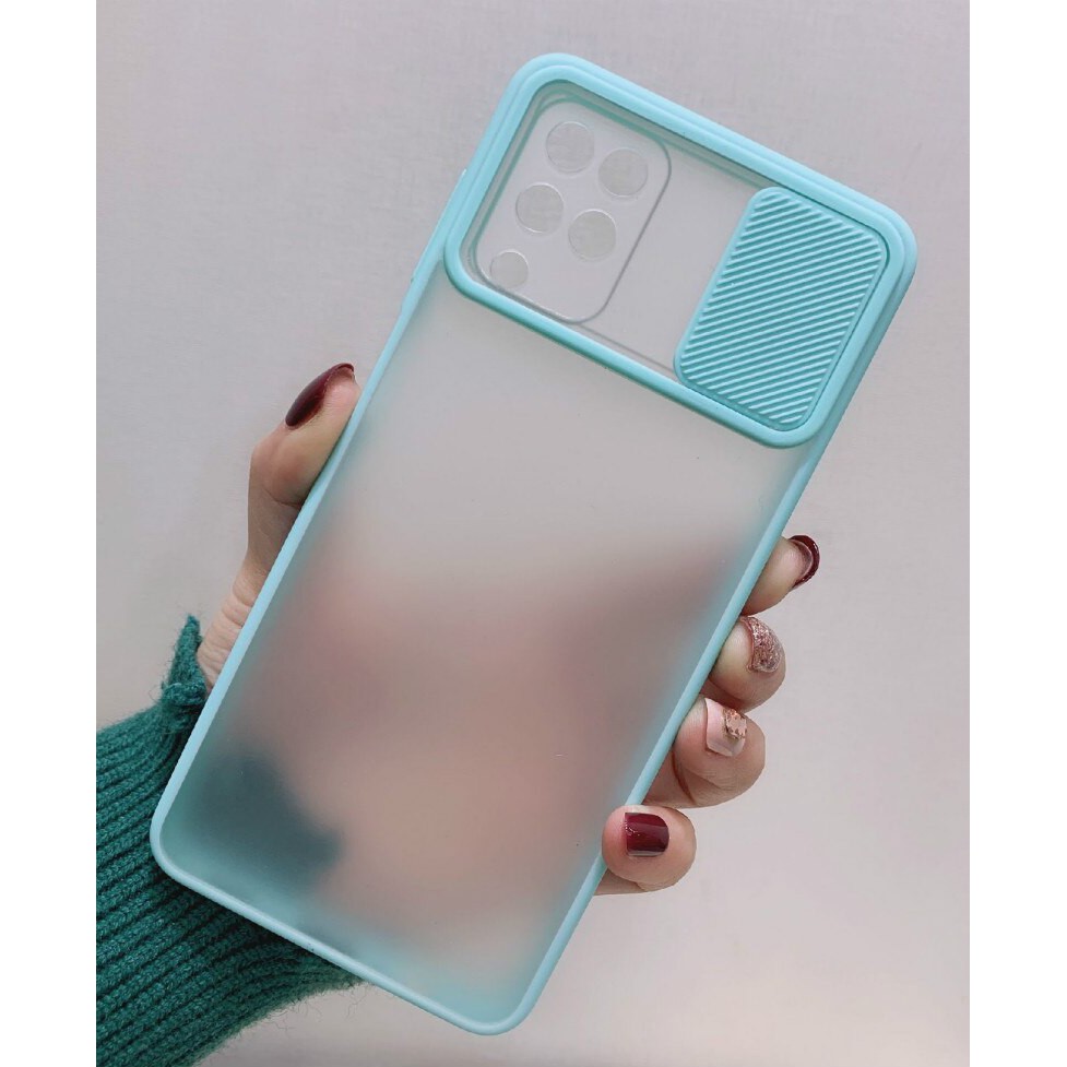 Samsung A22 A32 A52 A71 A72 4G 5G A12 A50 A11 M11 M12 A20S A21S A30S A50S Case Slide Camera Protector Sliding Cover Pelindung Kamera Siliding Geser Bumper Camshield Soft Softcase Hardcase Casing Dove Matte-(SLD CMR) BIRU