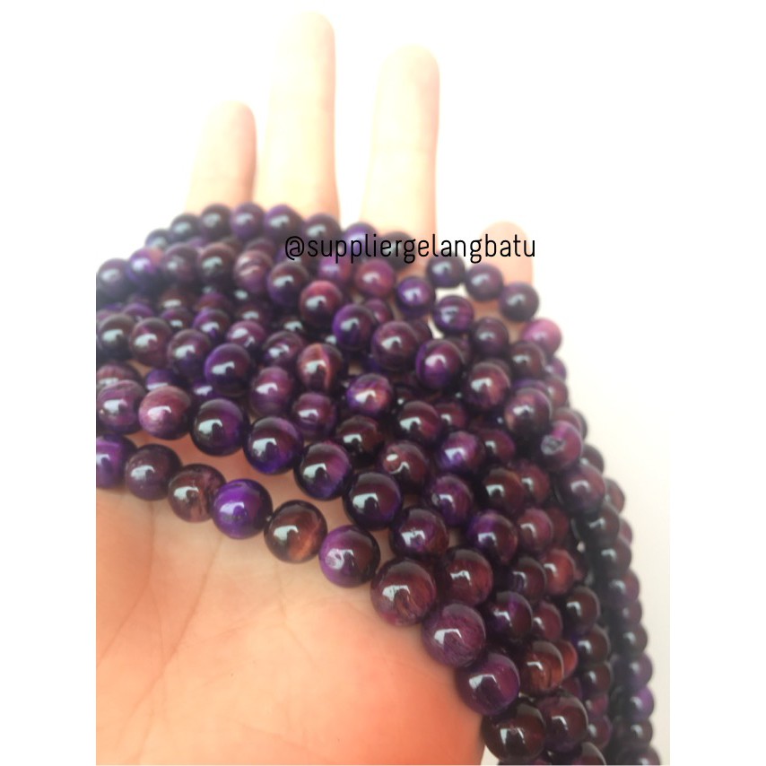 supplier purple tiger eye ungu 8mm natural bongkah batu biduri sepah motif serat aksesoris fashion