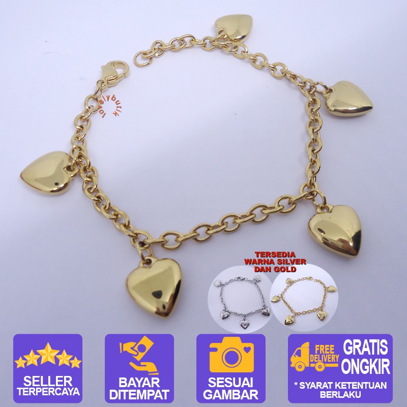 Lovelybutik Gelang Tangan Wanita Titanium Amira Gelang Titanium Model Love Bonus Kotak Perhiasan