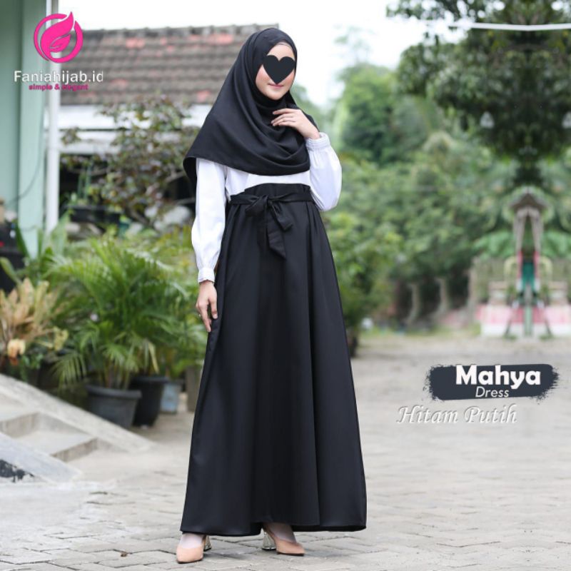 Mahya dress hitam putih || by fania hijab || gamis toyobo || seragam sekolah