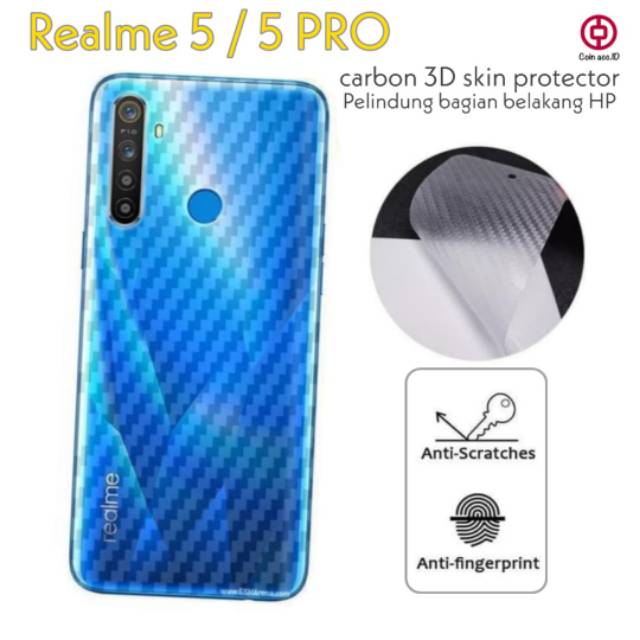 Realme 5 / 5 pro CARBON 3D BACK SKIN PROTECTOR / garskin / pelindung belakang / stiker hp