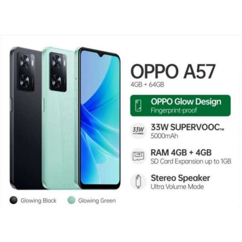 OPPO A57 RAM 4GB+4GB/64GB ASLI ORI GARANSI RESMI [5000mAh,33W SuperVOOC,RAM Expansion, Ultra-Linear