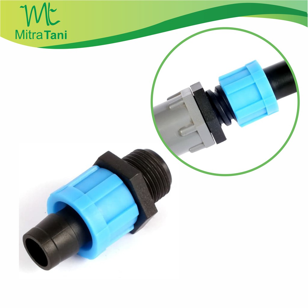 Connector Selang Drip Sistem Selang Irigasi 16 Mm Hidroponik ke drat pipa pvc 1/2 inch 1/2 dim