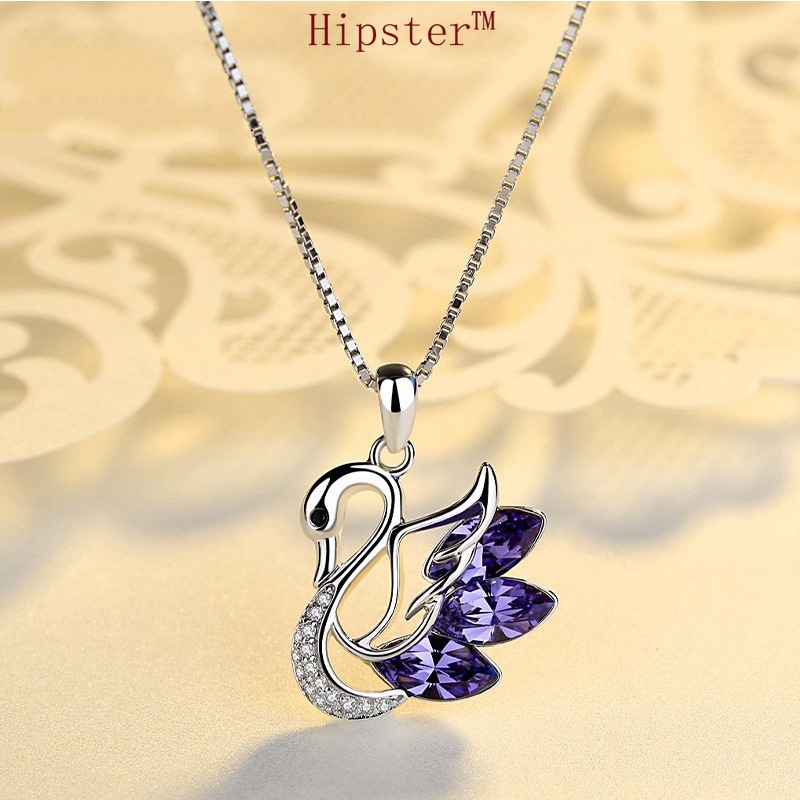 Hot Sale Fashion and Fully-Jewelled Swan Simple Colored Gems Series Pendant Necklace