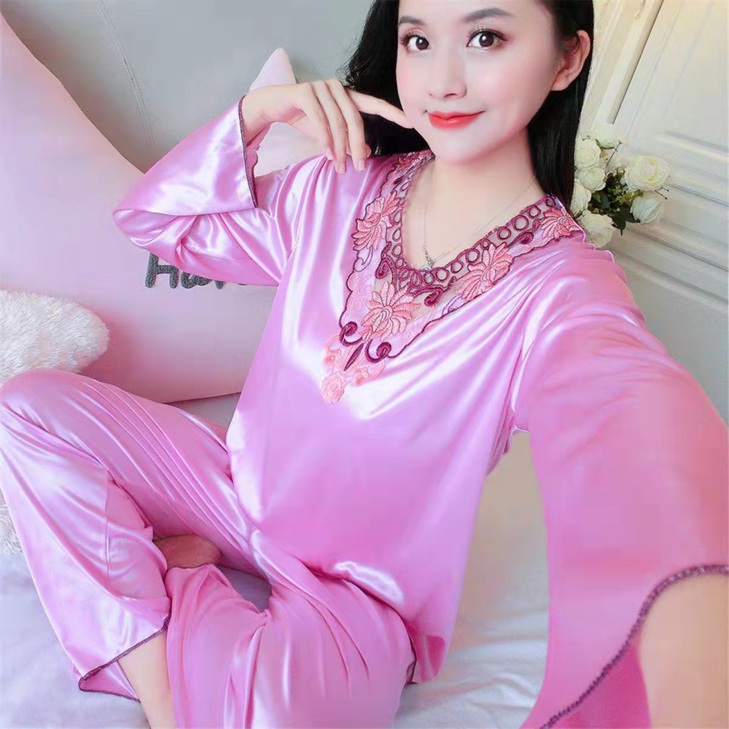 [COD] baju tidur wanita dewasa/piyama satin/daster kekinian lengan panjang