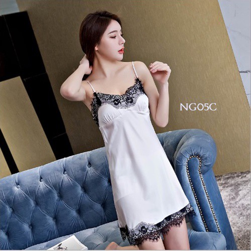 [SIAP KIRIM] BAJU TIDUR WANITA HOMEDRESS NIGHTGOWN SATIN PUTIH NG05C