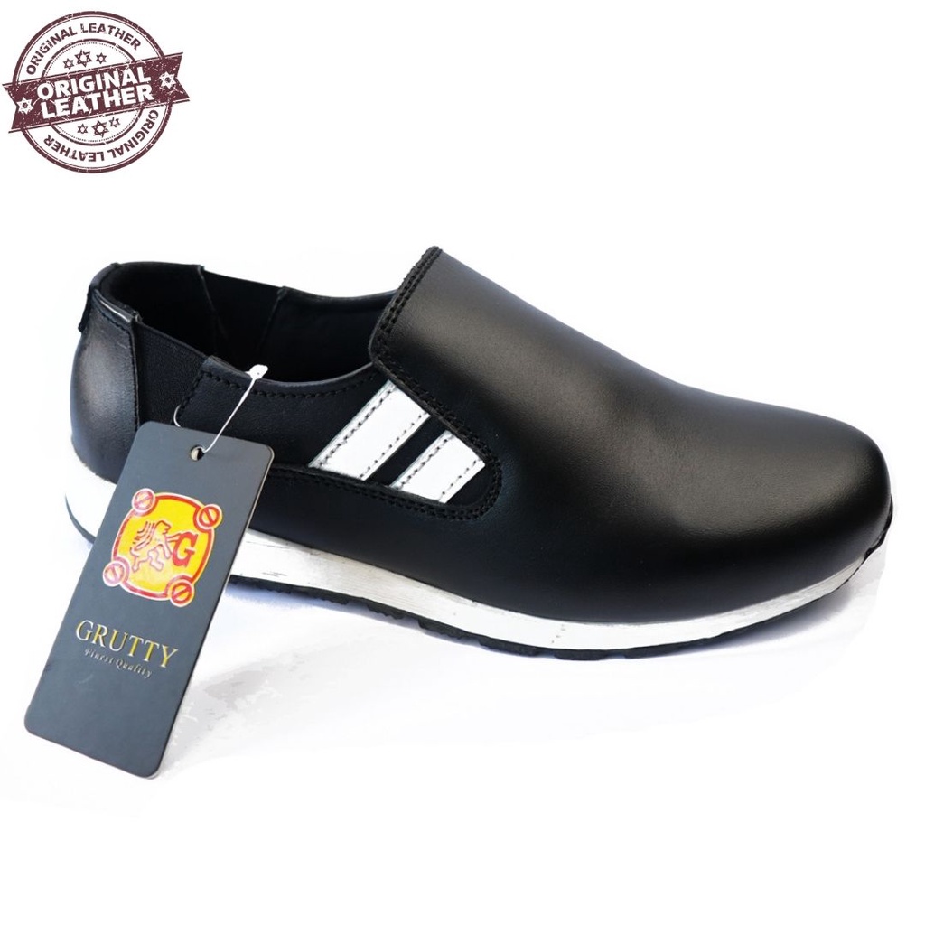 Sepatu Pria Casual Grutty HR 135 Hitam Kasual Slip On santai Bahan 100% Kulit Asli