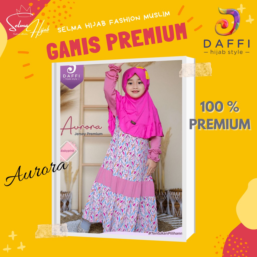 Dress Baju Gamis Elegan Anak Aurora Murah Motif Bahan Jersey Premium Daffi Hijab