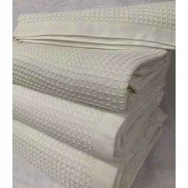 Selimut Dewasa Selimut kain wafel tenun putih 125x200 lembut dan hangat(N2N3) Selimut Tebal Lembut S