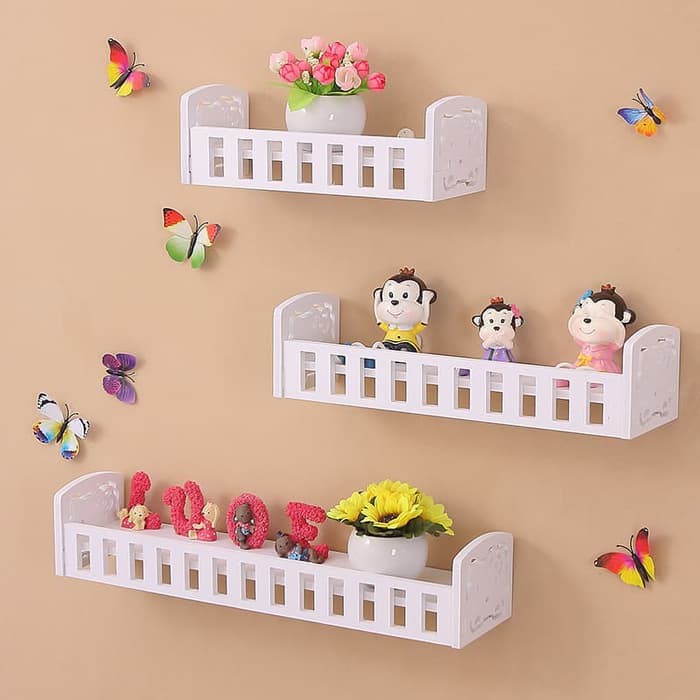 Rak dinding Minimalis 1set isi 3pcs bonus6 stiker kupu2 Megahome