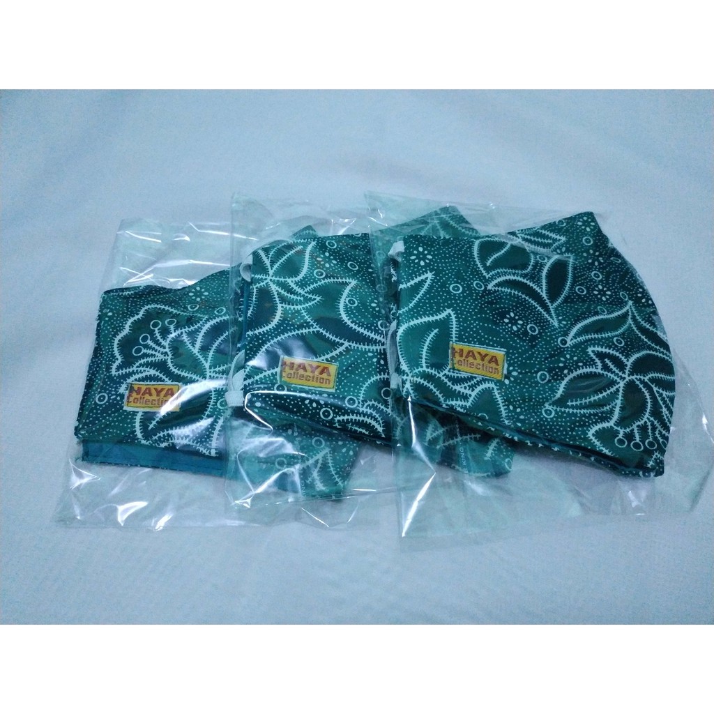 Masker PKK / Masker Kain Hijab hijau batik/ masker PKK haya collection