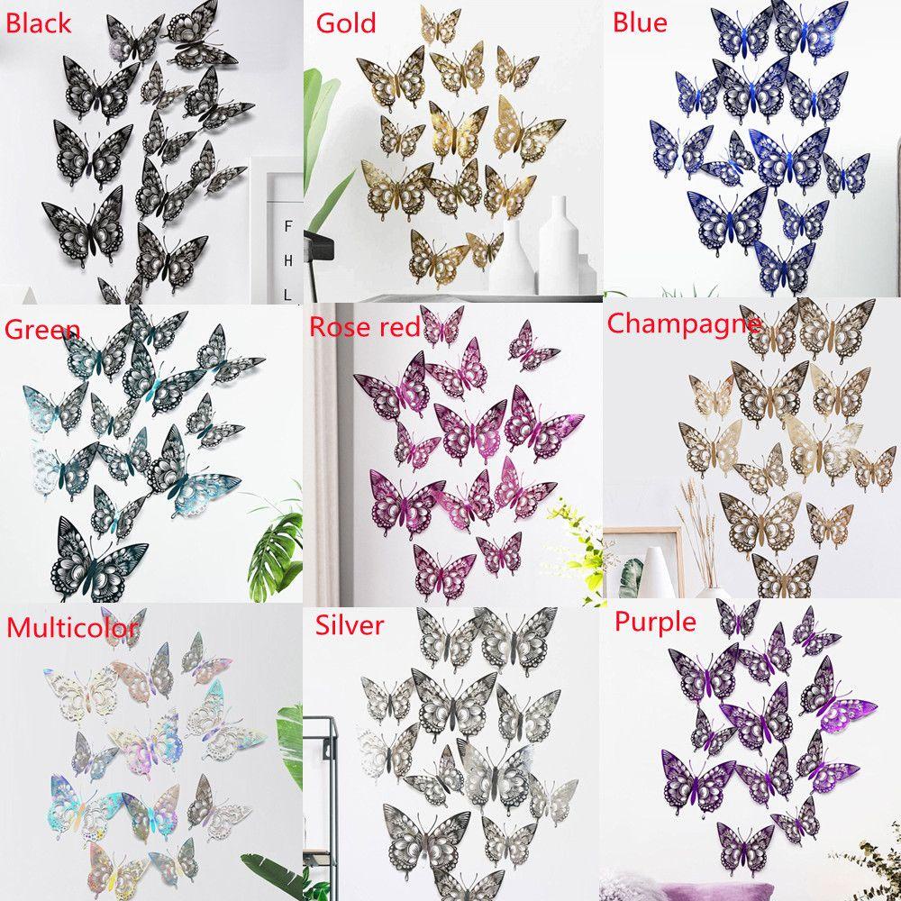 R-flower 12PC 3D Hollow Butterfly Kupu-Kupu Cantik Decals Pernikahan Rumah Pesta Dinding Décor