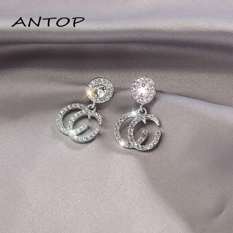 Anting Tusuk Sterling Silver 925 Hypoallergenic Hias Berlian Imitasi Mewah Untuk Wanita