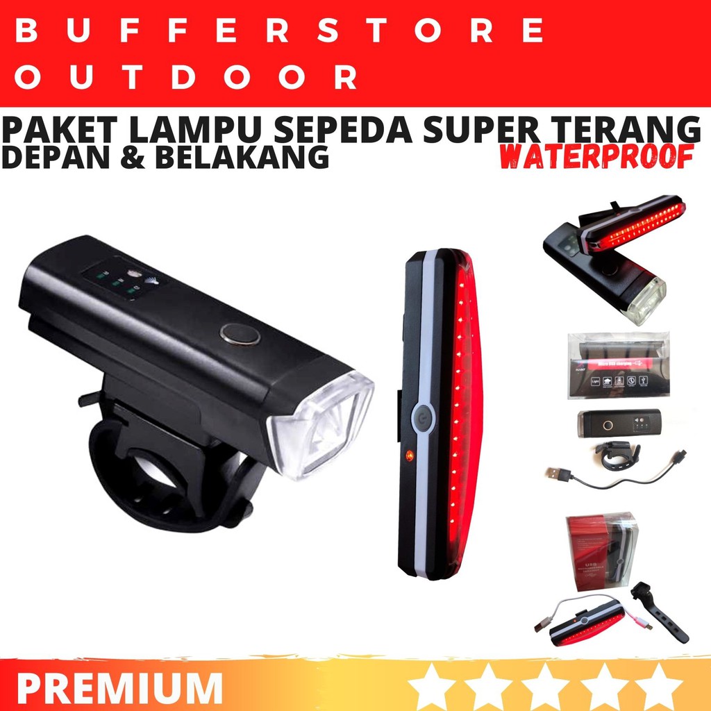 Paket Lampu Sepeda LED USB Charger Super Terang Depan Belakang Tahan Lama MTB Gunung Seli Roadbike