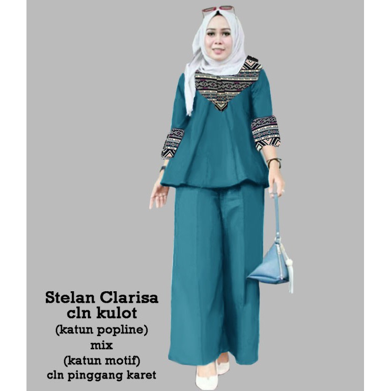 Setelan Clarisa Celana Kulot - Central Grosir Fashion (CGF) - Ukuran XL-3XL - Matt Katun Mix Katun Motif