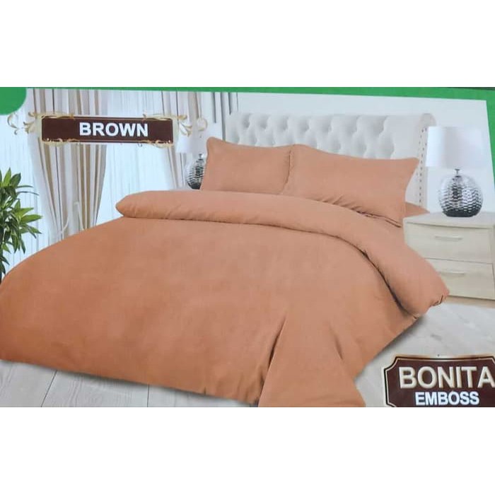 SPREI BONITA BROWN SINGLE 120 No.3 SEPRAI POLOS EMBOSS COKLAT COKELAT