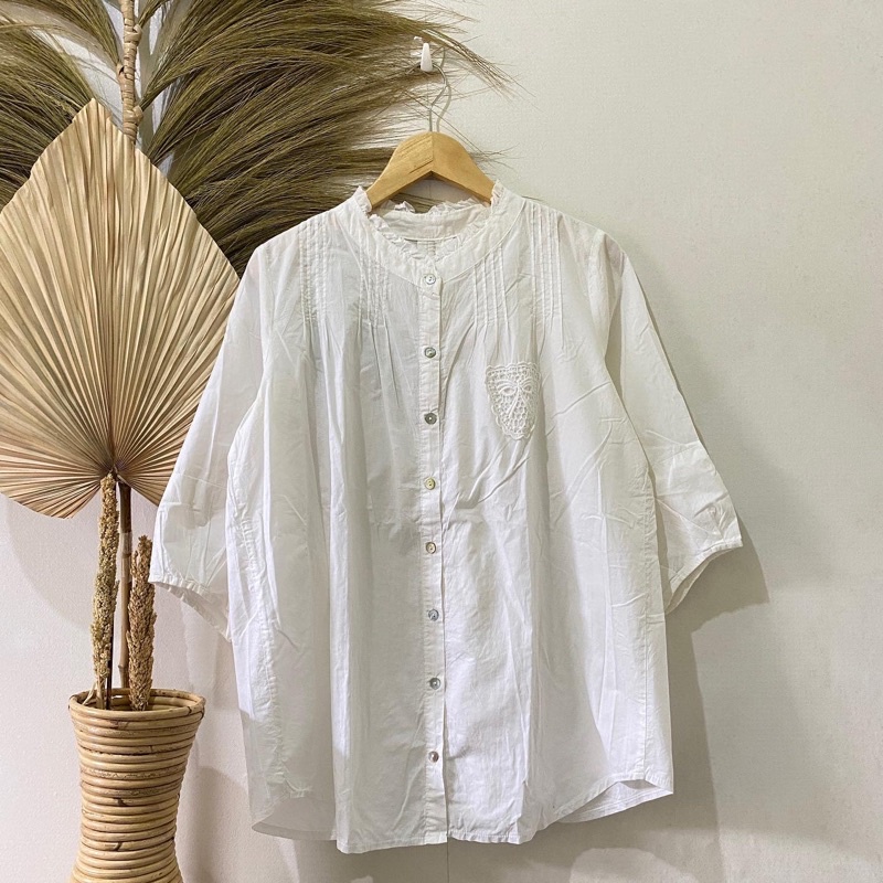 Thrift Kemeja Blouse Atasan Wanita Motif Polos Vintage - Batch 37 (B2-153 s/d B2-192)-B2-156