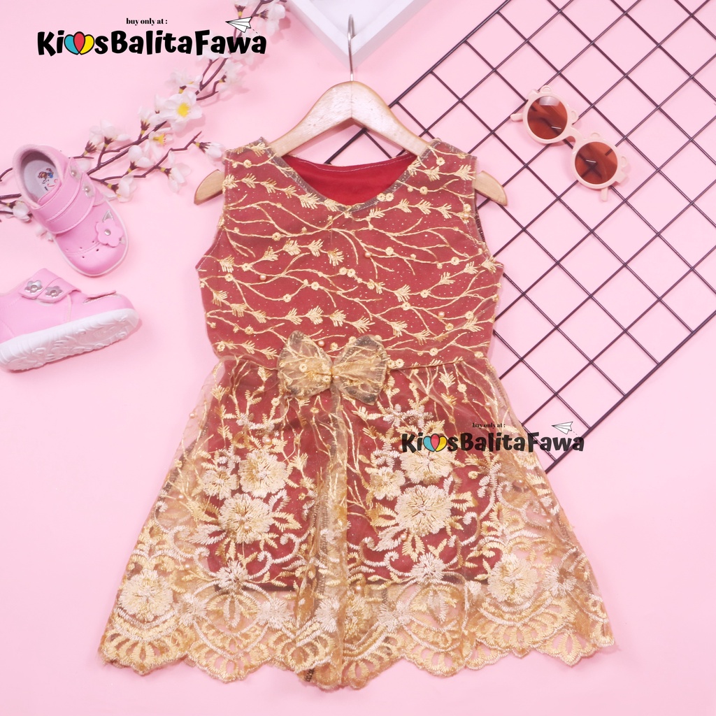 Dress Keira uk 3-4 Tahun / Dres Brukat Kensi Anak Perempuan Gaun Pesta Kondangan Baju Balita Import