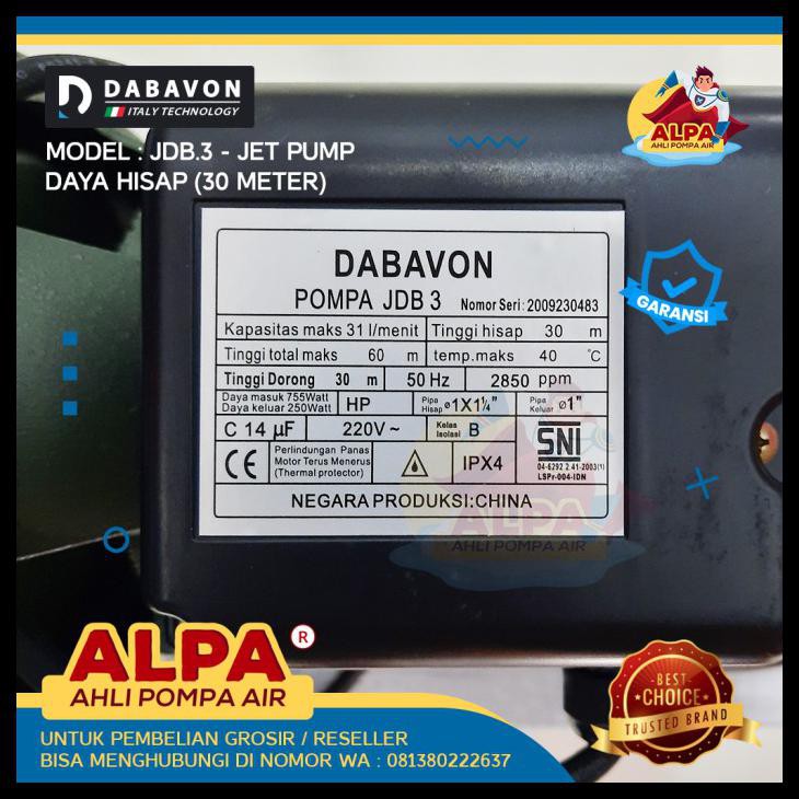 PROMO Pompa Air DABAVON Jet Pump 255 (Tanpa Tabung 19L) - JDB.3