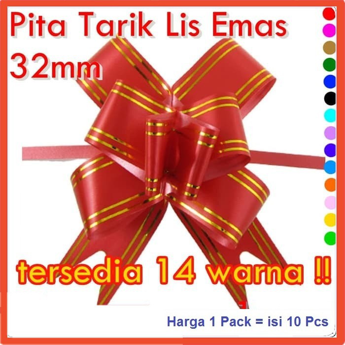 

Pita Tarik Serut Motif Garis Emas 1 Pack isi 10 Pcs untuk Hiasan Kado