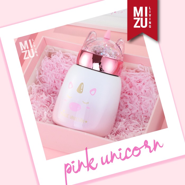 UNIDEER Termos Anak Unicorn Snow Globe 300ml Thermos Botol Air Minum Water Bottle Vacuum BPA-Free-PINK UNICORN