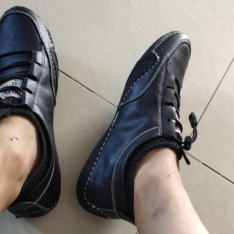 COD 100% KULIT ASLI Sepatu Kantor Pria Cowok Sepatu Pantofel Pria Formal Tali Sneaker Loafer Karet Kekinian Keren 125
