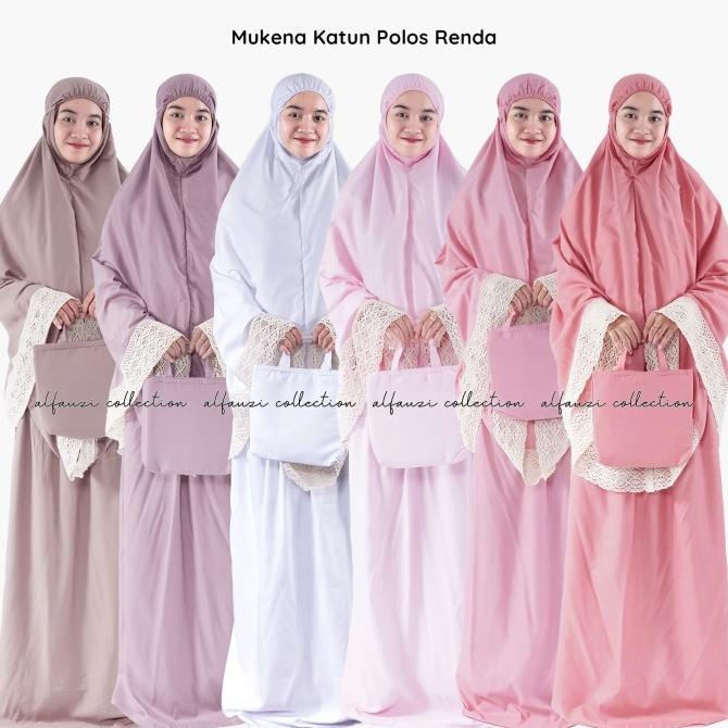 Mukena Katun Polos Renda / mukena dewasa katun polos premium